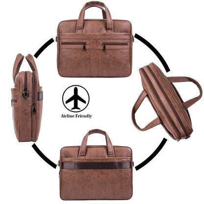 seyfocnia Men's Business Travel Briefcase Leather Messenger Bags Laptop Bag 17.3 inch Work Computer Bag Satchel Bag (Brown)