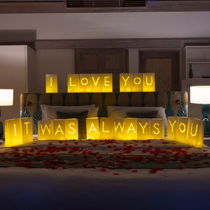 WYMM It Was Always You Light Up Letters with 30 Tea Lights Candles and 1000 Red & Pink Rose Petals - Luminary Bags Engagement Party Decorations & Anniversary Decorations Ideal Gift For Men & Women