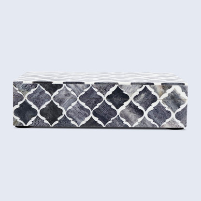 Handicrafts Home Small Decorative Storage Box with Lid, Moroccan Jewelry Keepsake Trinket Box Organizer, Wooden Coffee Table Dresser Storage Box, Gray, 8 x 5 x 2 Inch, Moroccan Collection