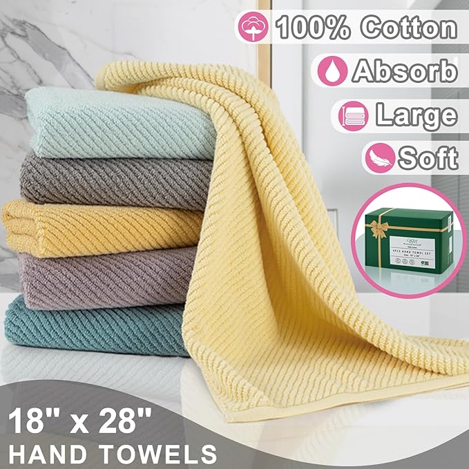 VOOVA & MOVAS Bathroom Hand Towels Set of 4, Large 18"x28"