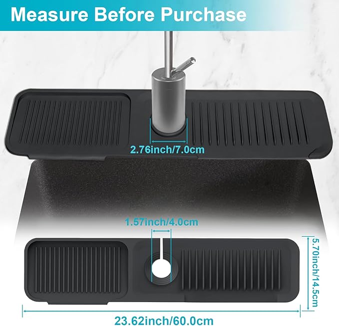 24 Inch Kitchen Sink Splash Guard，5°Slope Fast Draining Silicone Mat