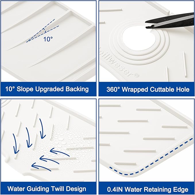 Meiliweser Faucet Mat for Kitchen Sink – 24” x 5.1” Extra-Long Silicone Splash