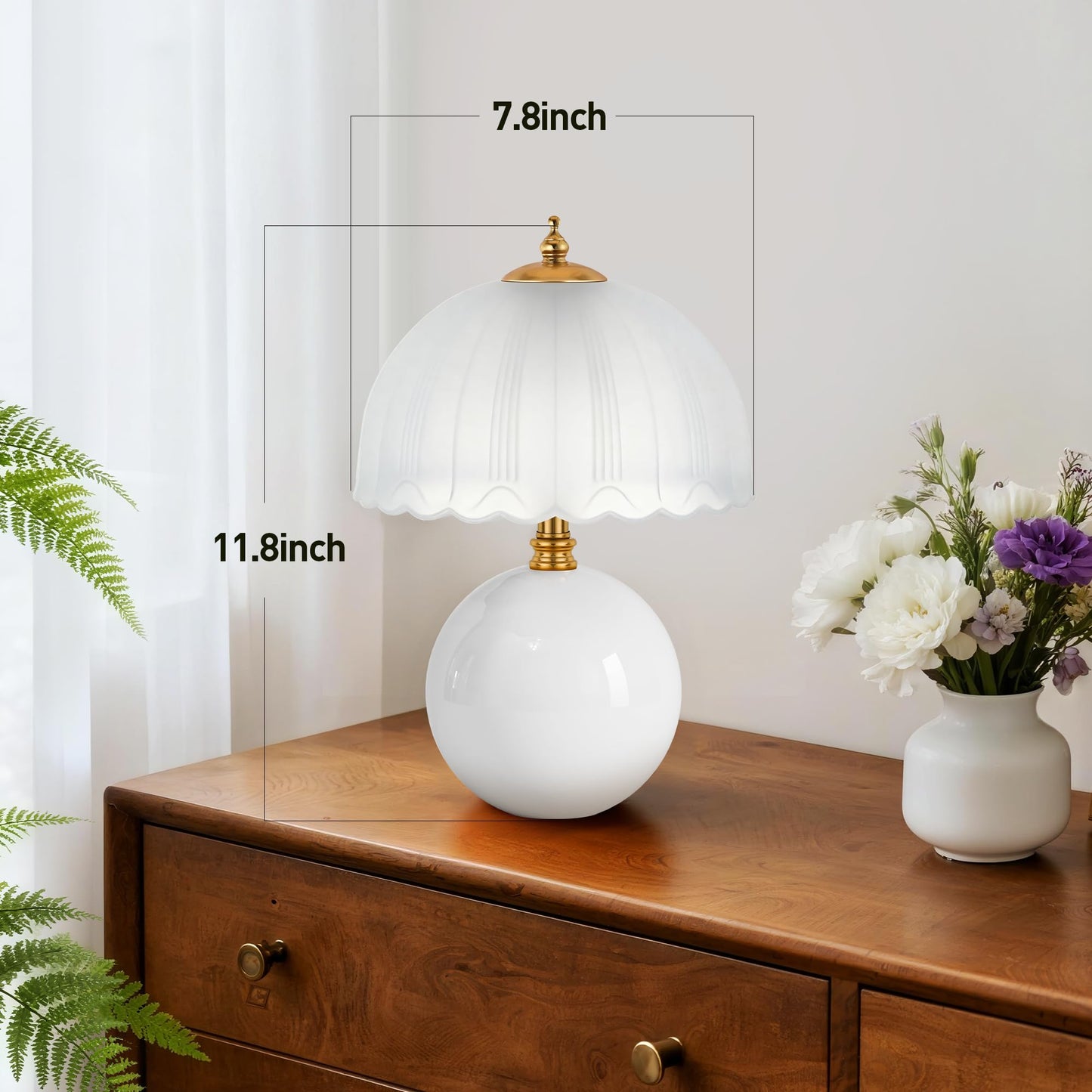 PARTPHONER Mushroom Table Lamp, Ceramic Bedside Lamp with Glass Shade, 3-Way Lighting (2700K-5000K) Rocker Switch, Small Nightstand Lamp for Bedroom, Living Room, Office, White