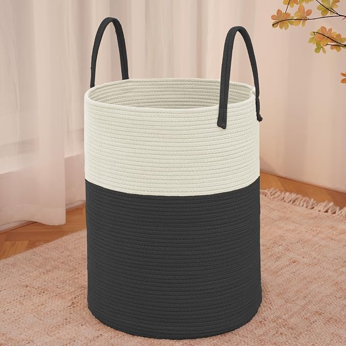 Large Woven Laundry Basket Hamper, 100L Cotton Rope Storage Bin