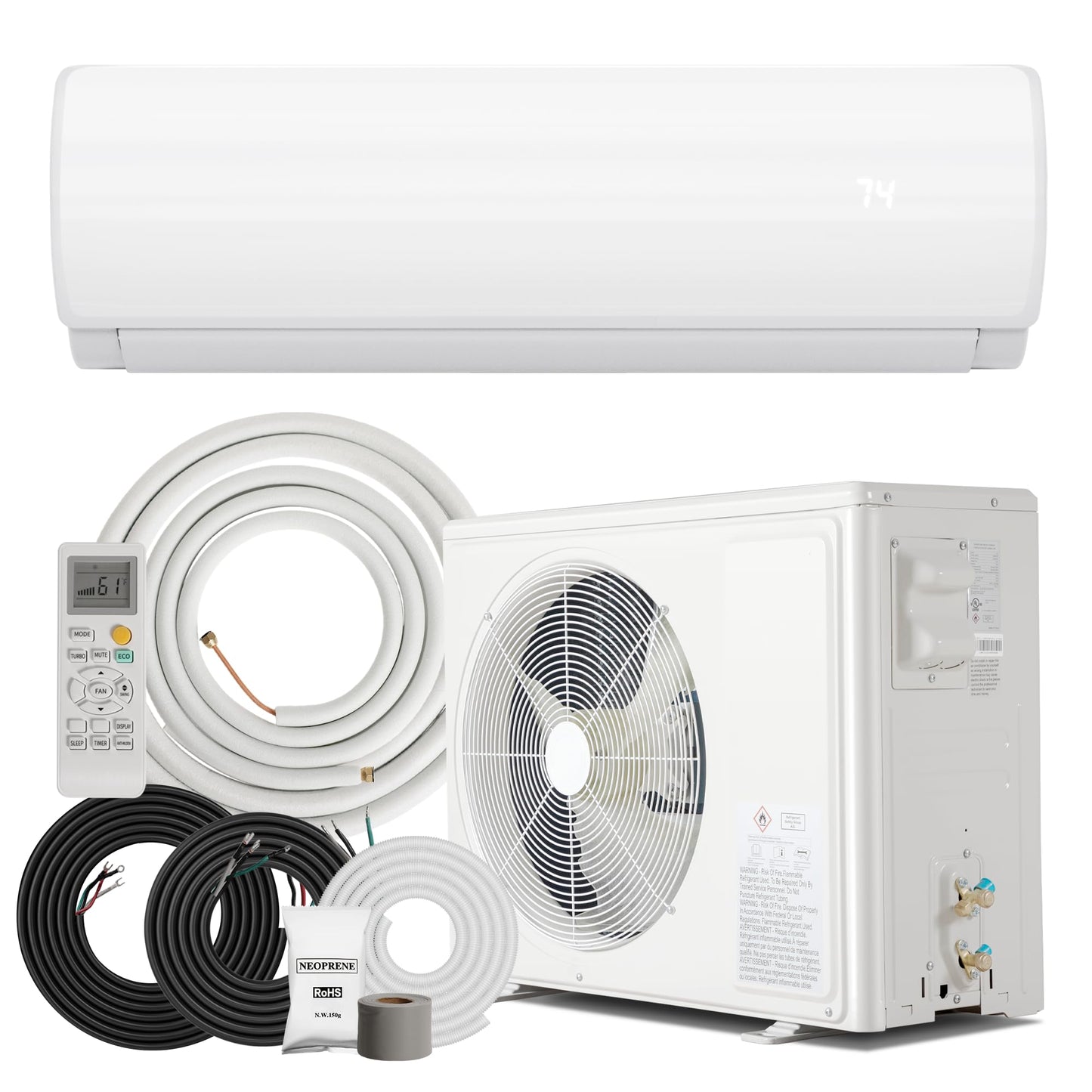Manastin 12000BTU Mini Split Air Conditioner & Heater with Inverter, 19 SEER2 115V Energy Saving AC Unit Cools Rooms up to 750 Sq. Ft, Complete Installation Kit