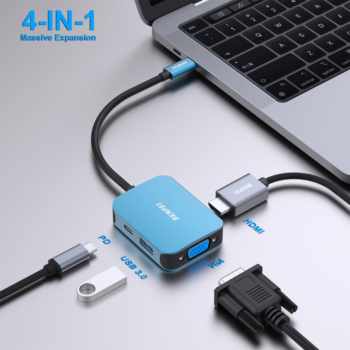 BENFEI USB C HUB, USB Type-C to HDMI VGA Adapter, USB C to USB Adapter, USB Type-C Power Delivery, Compatible for MacBook Pro 2021/2020/2019,Surface Book 2, Dell XPS 13/15, Pixelbook and More