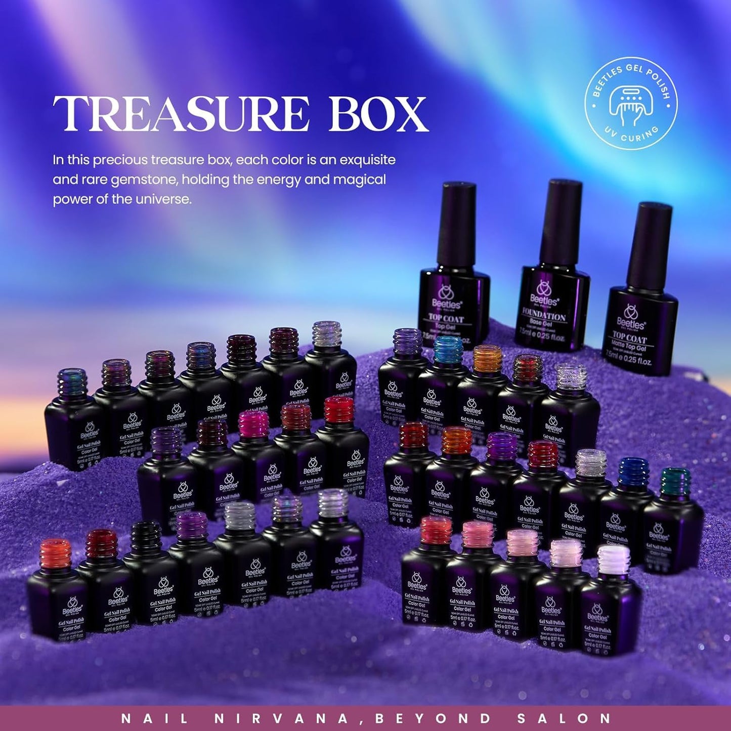 Beetles Halloween Gel Nail Polish - 39 Pcs Jelly Nail Set Glitter Changing Nail Polish Kit Treasure Box Collection with 3Pcs Base Matte and Glossy Top Soak Off Nails