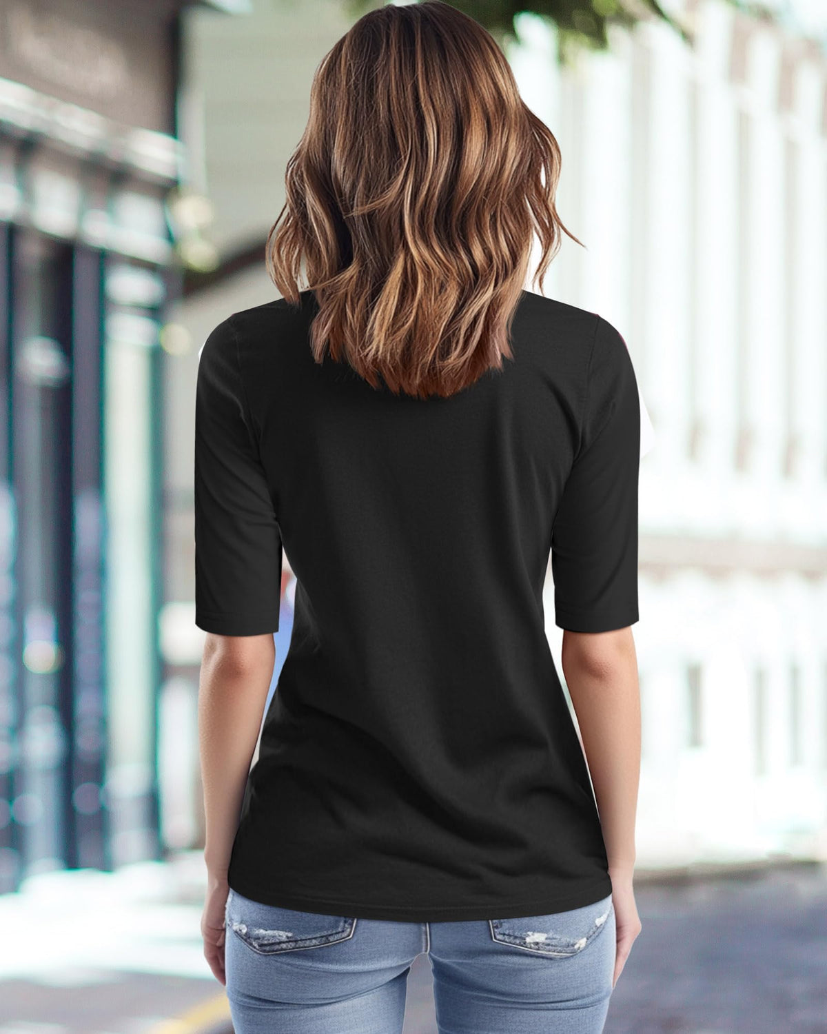 Riyiper 3 Pack Women's 1/2 Sleeve Tops Half Length Sleeve Cotton Crewneck T Shirts Slim Fit Casual Elbow Summer Basic Tees(Black, White, Khaki,S)