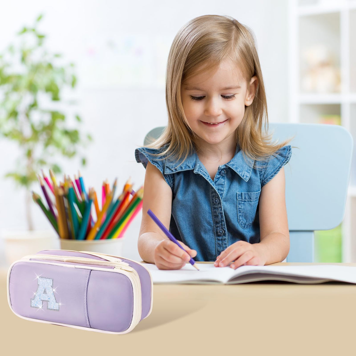 Janhavi Preppy Pencil Case for Girls, Girly Pencil Pouch with Compartment, Cute Pen Bag for Students, Teen Girl, Women, Adult, Soft Penicl Bag Organizer for School, College, Office, Travel -Purple R