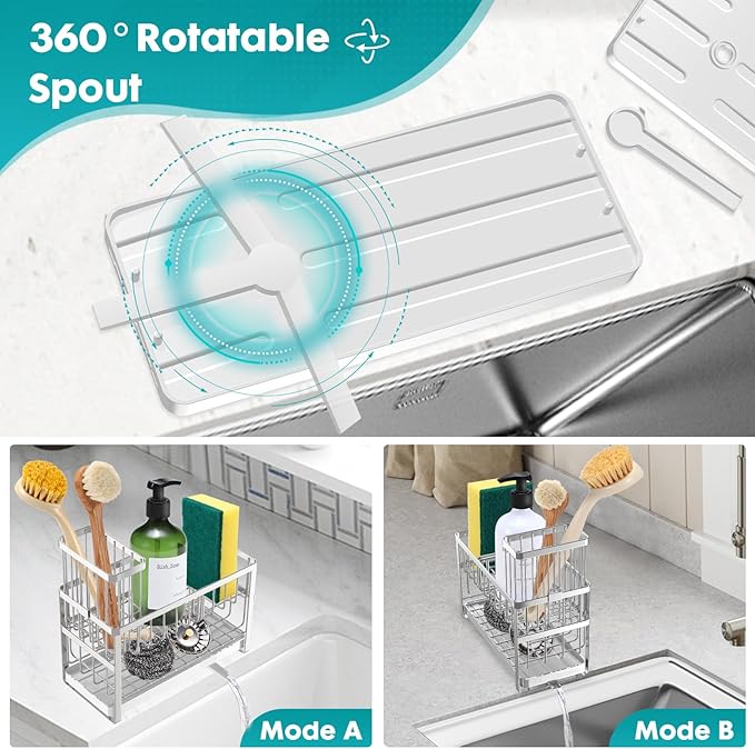 Sinnsally Kitchen Sponge Holder, 2 Tier Sink Caddy Organizer