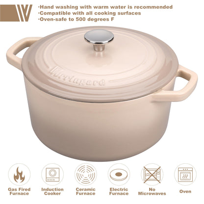 VORRINGARD Enameled Cast Iron Dutch Oven Pot with Lid, for Bread Baking, Round Bread Oven- include Sourdough Bread Baking Supplies Set, 4.5QT, Latte