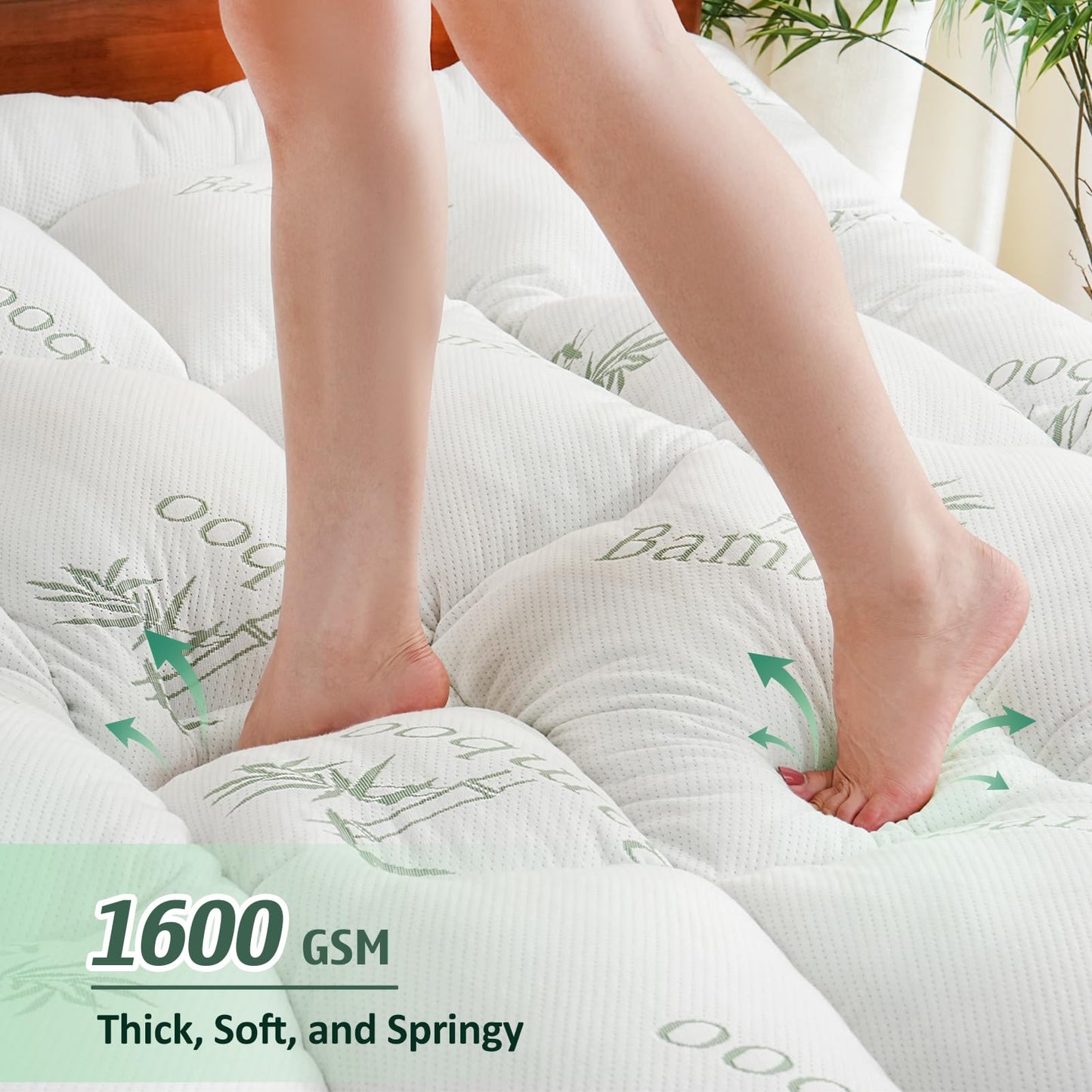DOWNCOOL 3 Inch King Mattress Topper – Cooling Memory Foam Mattress Topper for Back Pain Relief, Breathable Bamboo Viscose Air Layer, 1600 GSM Fill, Deep Pocket Fits 8–21 Inch