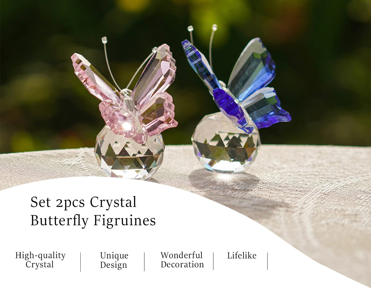 H&D HYALINE & DORA Crystal Butterfly Figurine Ornament with Ball Base, Glass Butterfly Animal Statue Table Decor Paperweight Gift, 2pcs