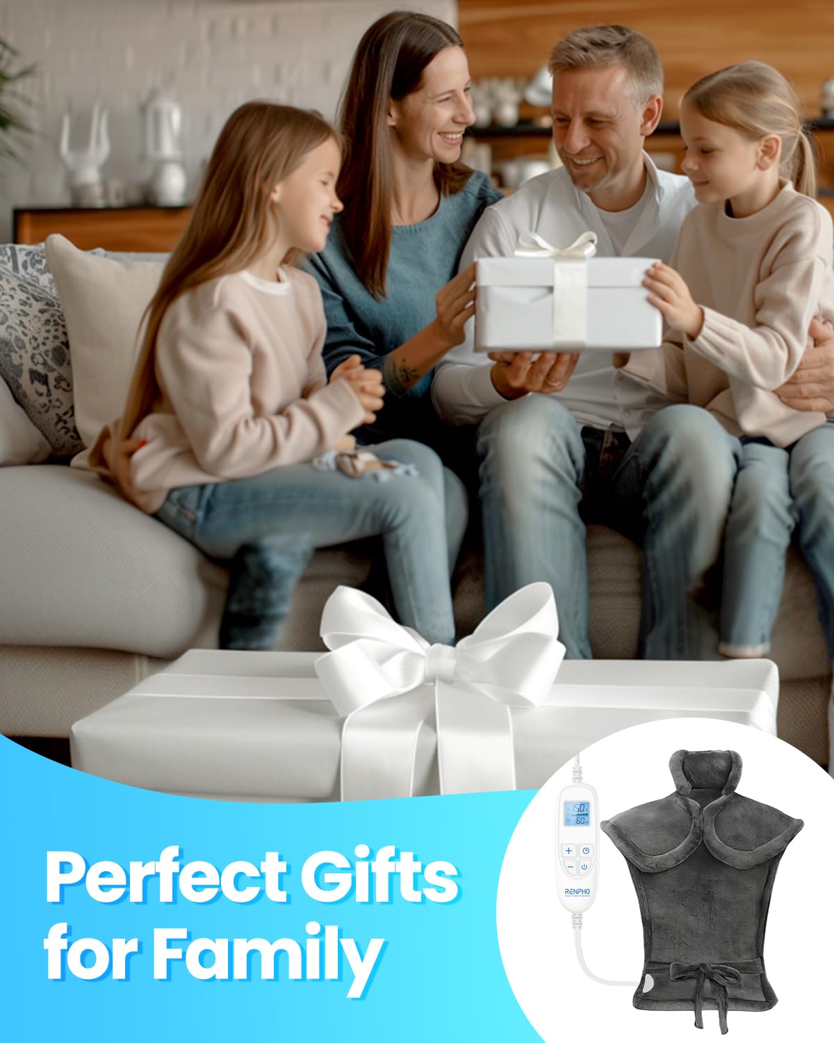 RENPHO Electric Heating Pad for Back Pain Relief, Birthday Gifts for Women Men Mom Dad, FSA HSA Eligible, Large Heat Pad for Neck and Shoulders, Fast Heating, 24"x33", ETL Certified, Gray