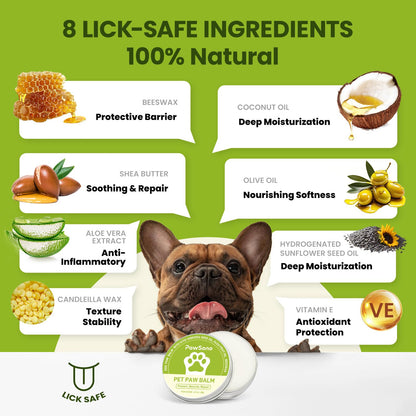 PawSono Lick-Safe Dog Paw & Nose Balm with Coconut Oil | All-Natural Moisturizer & Soother for Dry, Cracked Pads & Snout | Heat & Cold Pavement Protection Wax, Nose Butter for Bulldogs (2.1 oz / 60 g)