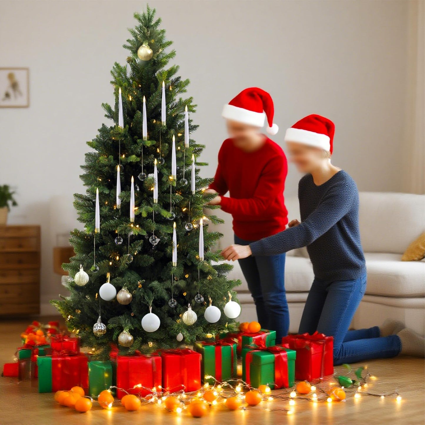 Sunjas Christmas Tree Candles with Magic Wand 12 Pack Flameless Candles for Christmas Tree Flickering Battery Operated LED Candle for Holiday Home Party Decor with Crystal Ball Hook