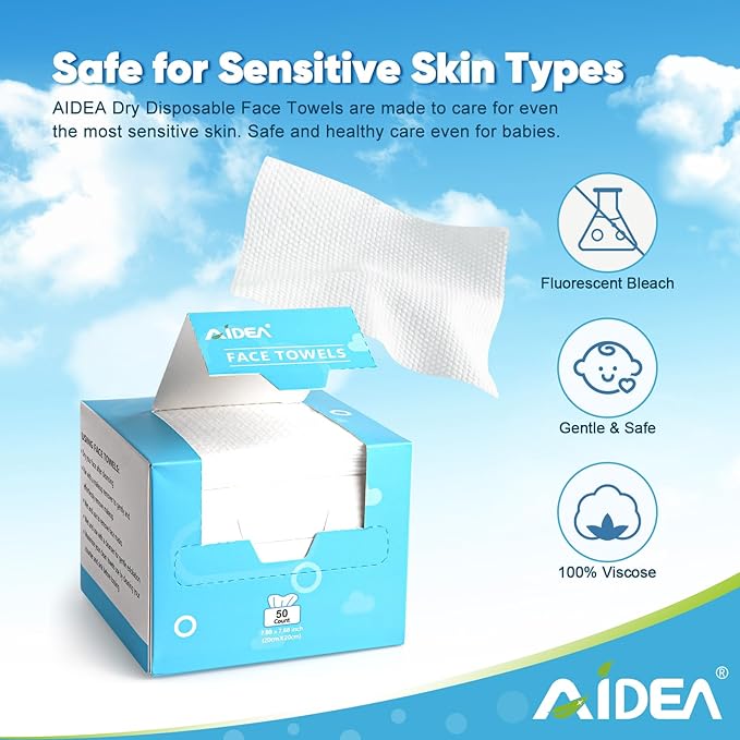 AIDEA Face Towels Disposable-200Ct, Clean Facial Towels, Facial Cleansing Wipes