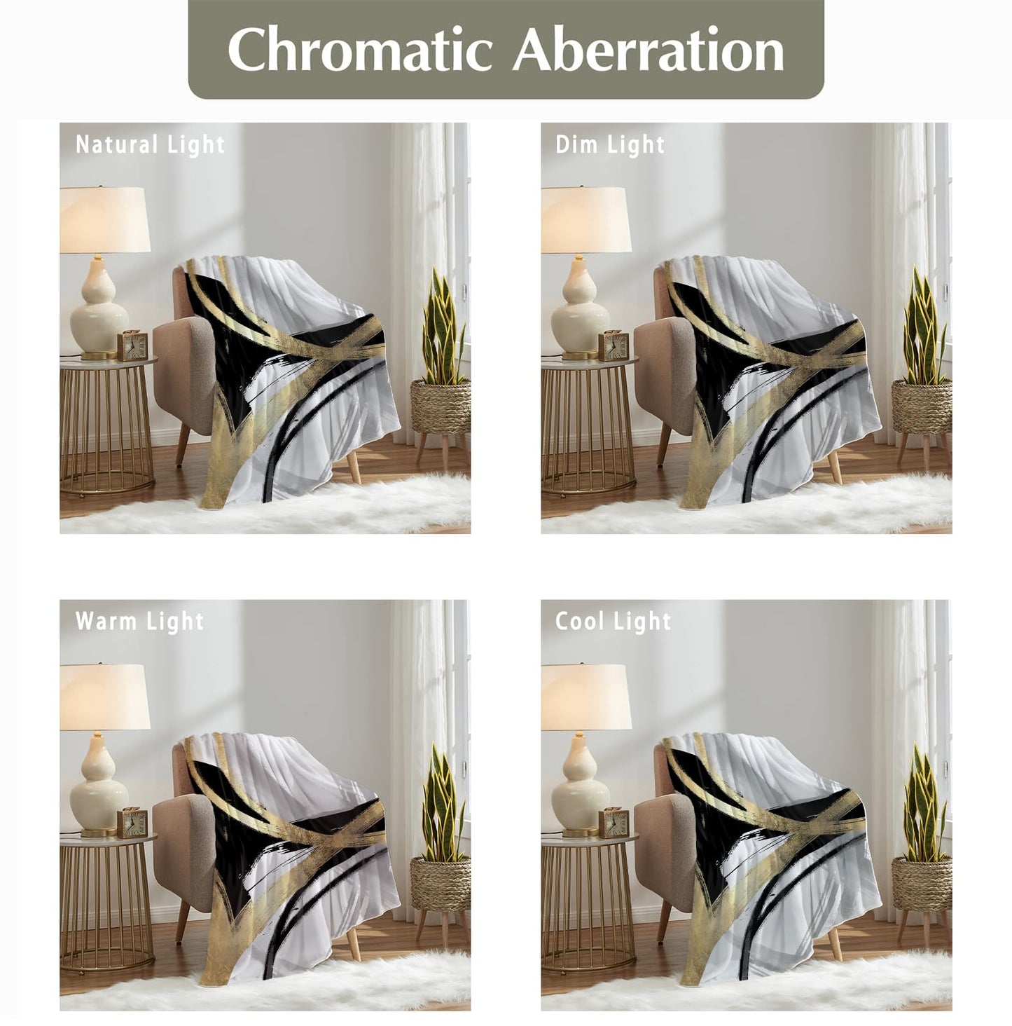 SPBL&L Black White and Gold Abstract Blanket, Minimalist Modern Ink Line Throw Blanket for Bed Couch Bedroom Living Room, Modern Room Home Decor