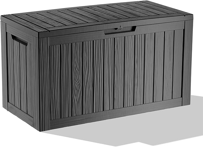 90 Gallon Waterproof Resin Deck Box, UV Resistant Outdoor Storage for Garden, Patio, Porch, Delivery（Black，90 Gallon）
