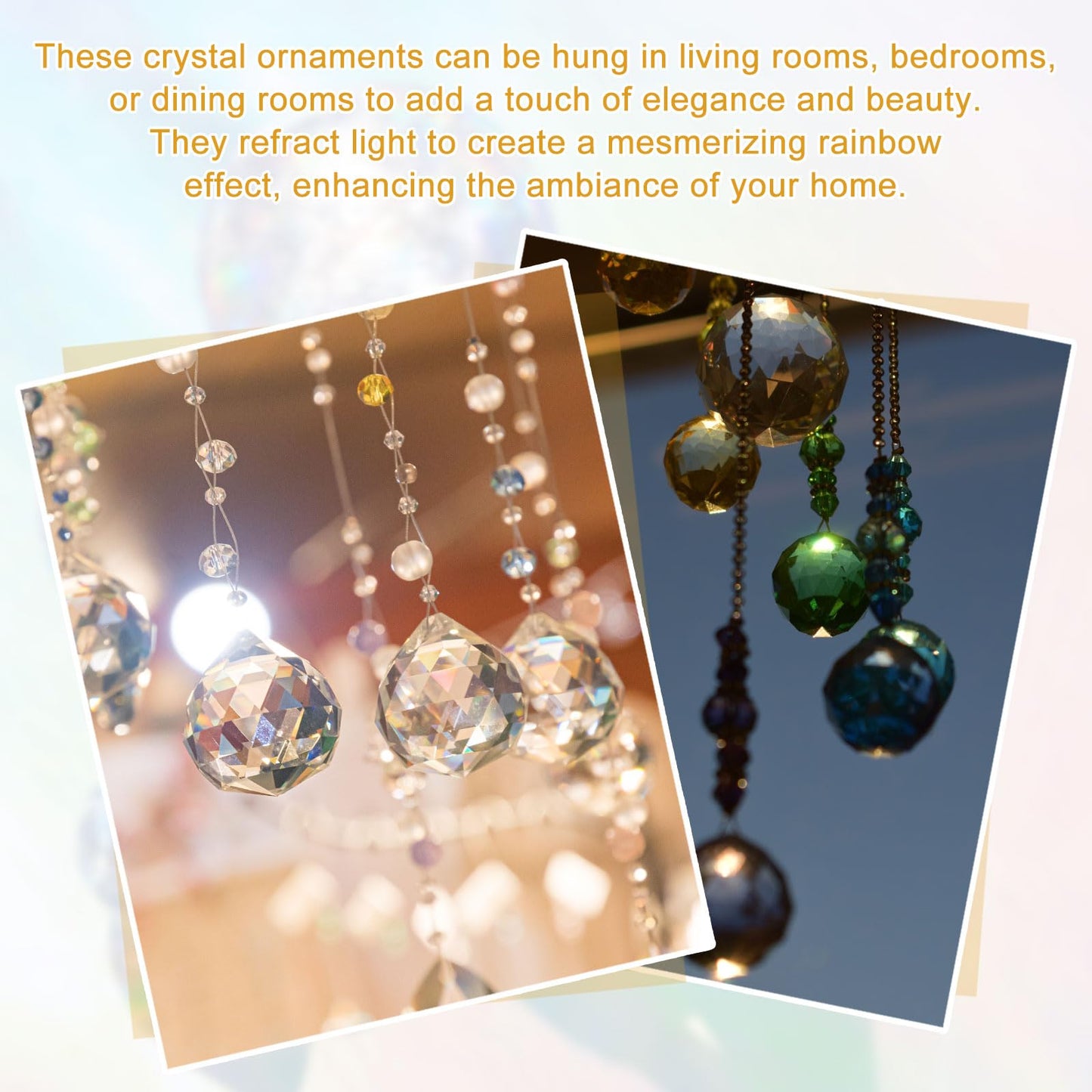 YELARXI Crystal Ball Prisms, Sun Catcher Hanging Prism Sun Catcher Pendant 44mm / 1.73Inch & 10 Pack & Light Yellow-Fitting for (Outdoor/Indoor/Windows/DIY Decor/Feng Shui/Chandelier)