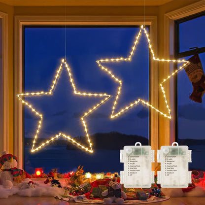 Marchpower Christmas Window Star Silhouette Lights, 19inch 70LED 2 Pack Large Star Lighted Xmas Decoration Battery Operated Twinkle Stars Light Outdoor Timer Lights Wedding Party Home Décor-Warm White
