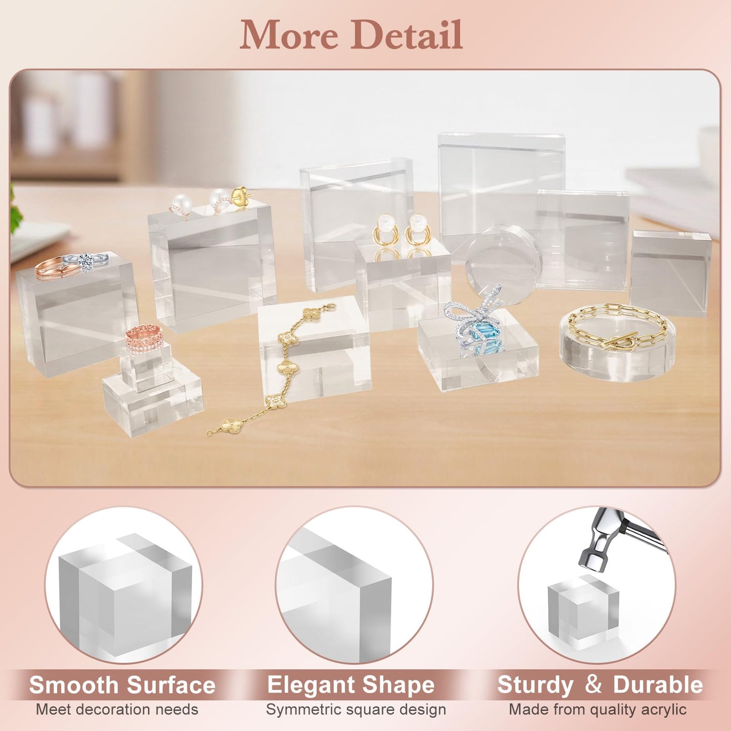 SAMYUCHO Acrylic Base 20 Pieces Acrylic Blocks for Display 1 X 1 X 1 Inch Square Riser Display Stands Trophy Base Pedestal Stands Clear Cube for Trophy Jewelry Props Food Party Crafts