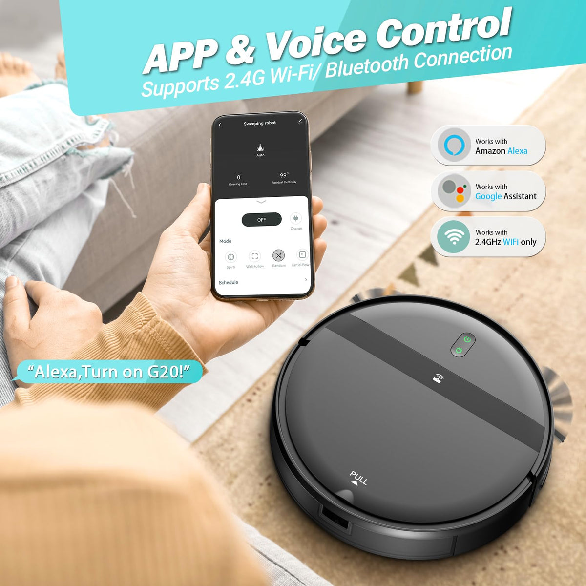 MANVINS Robot Vacuum and Mop Combo, WiFi/Alexa/App Scheduling, Smart Robotic Vacuum Cleaner, Ultra-Slim & Quiet, Tangle-Free, Auto Recharge, Robot Vacuum Cleaner for Pet Hair/Carpet/Hard Floor