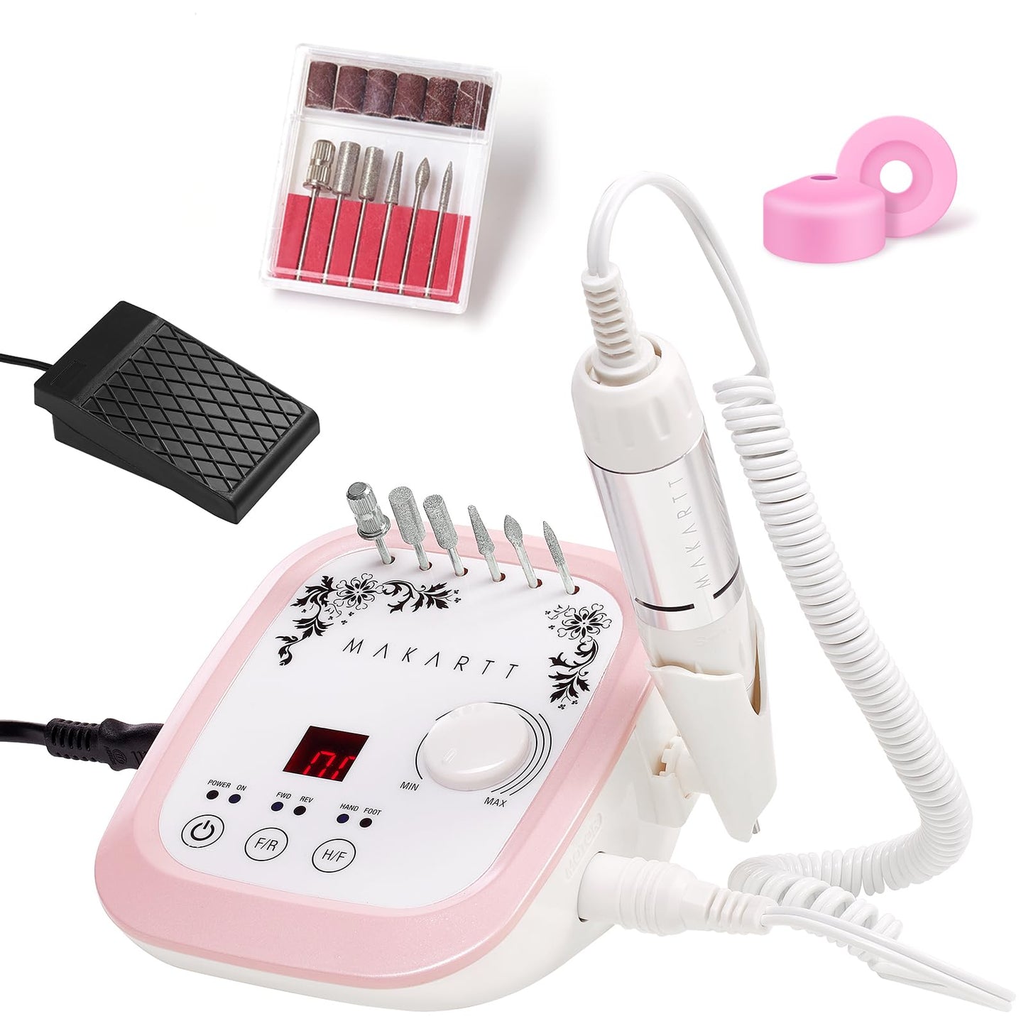 Makartt Electric Nail Drill - 35000RPM Rechargeable Efile with Coreless Motor, Nouvella Portable Nail Filer Machine for Acrylic Gel Removal with Drill Bits Set, Black