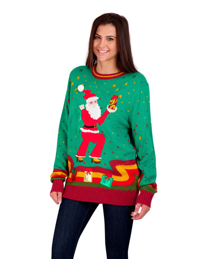 Holiday Hype Men's Festive Ugly Christmas Holiday Party Pull Over Sweater, Psychedelic Santa, Small