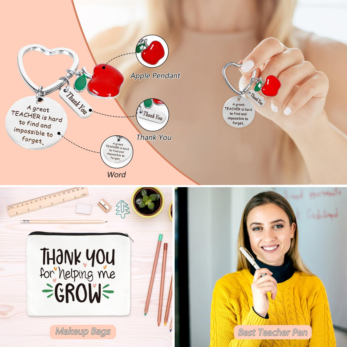 Frerdui 30 Pcs Teacher Appreciation Gift Set - Best Teacher Gifts, Back to School, Thank You Gifts, Retirement Gift for Women, with 16oz Coffee Glass Cup Keychains Zipper Bag Pen Greeting Card