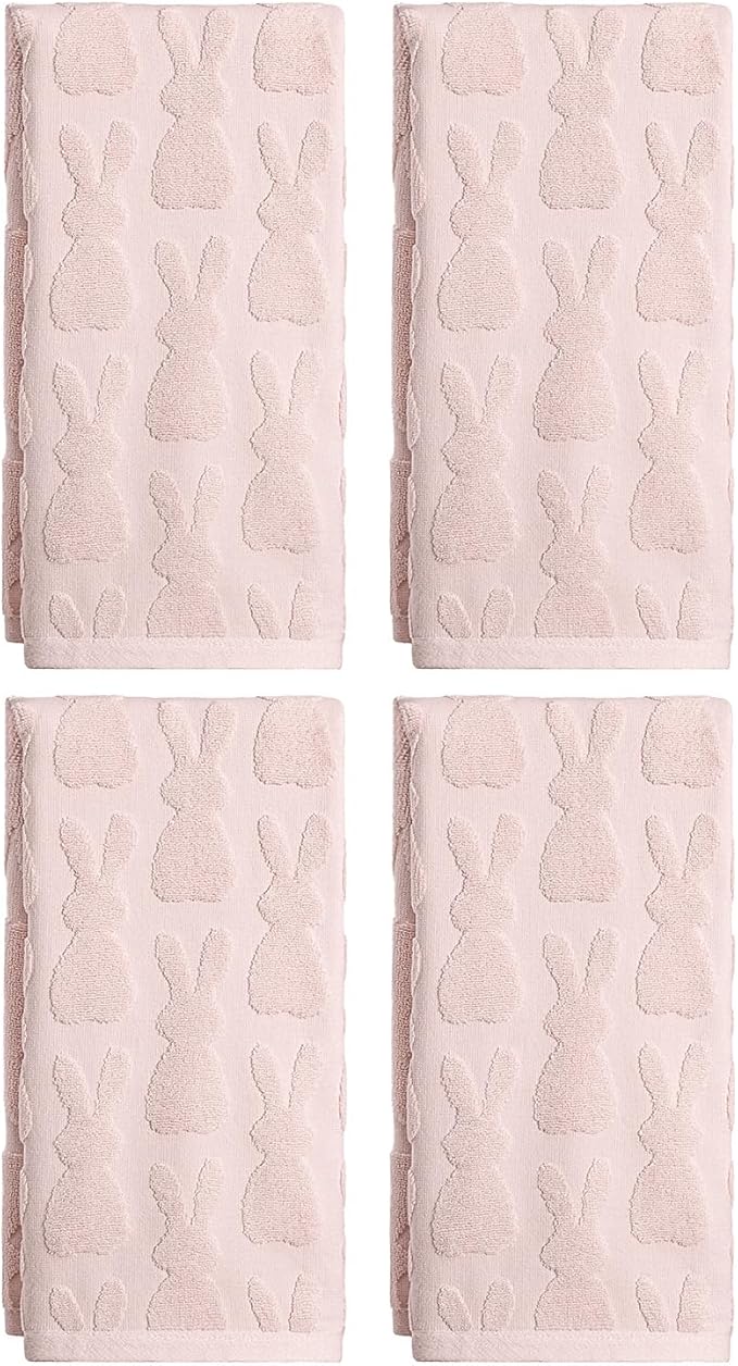 Artoid Mode 4 Pcs Pink 3D Rabbit Jacquard Easter Hand Towels