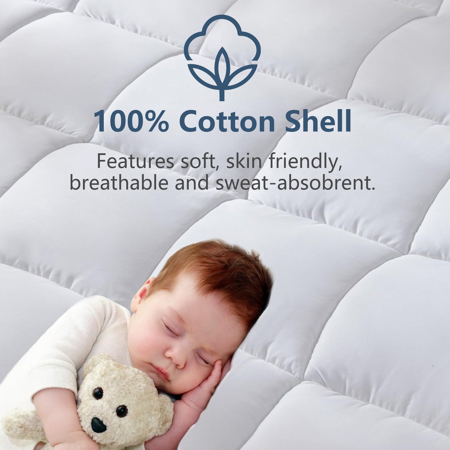CozyLux Queen Size Mattress Pad Pillow Top Cotton Cooling Mattress Topper 8-21" Deep Pocket Mattress Cover Quilted Fitted Cooling 450GSM Mattress Protector (60x80 inch,White)