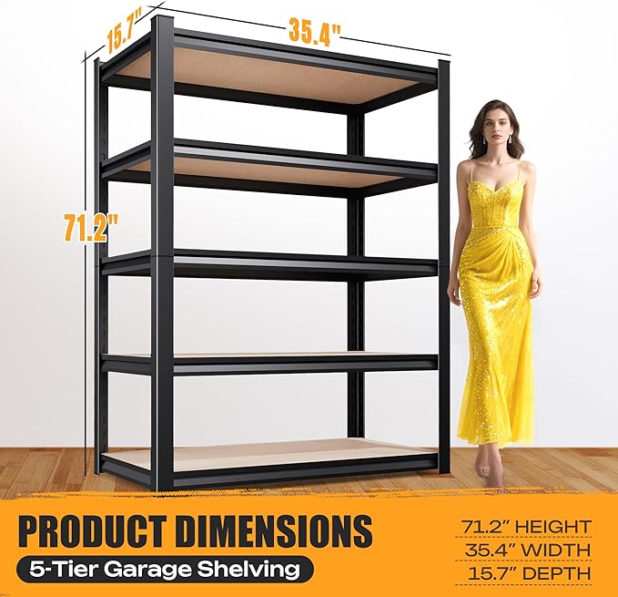 Set of 3 Garage Shelving Heavy Duty Storage Shelves, Metal Adjustable Shelving Unit, Utility Garage Organizer Shelf for Basement, Pantry, Kitchen, Warehouse,15.7" Dx35.4 Wx71.2 H, Black