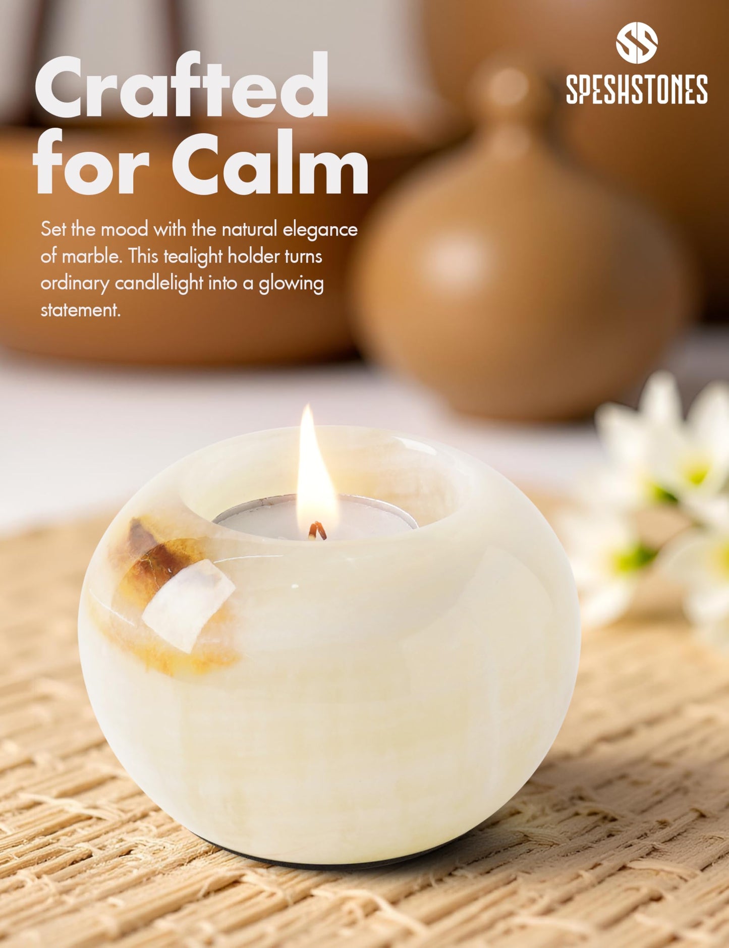 SPESHSTONES Marble Tealight Candle Holder 3.5 Inch Cream Onyx Stone Votive Candle Holders for Tables Centerpieces Decor - Small Candles Holders for Wedding Gifts