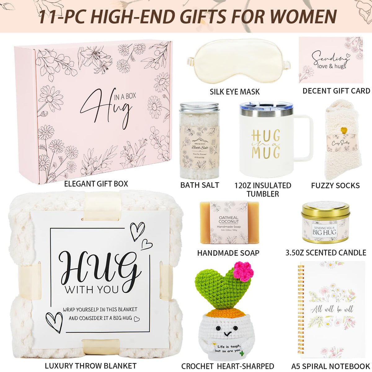Get Well Gifts for Women, Self Care Gift Basket, Thinking of You Care Package, Surgery Recovery Gifts, Encouragement Birthday Mother's Day Gift Box with Blanket Mug Candle Bomb for Mom Sisters Friends