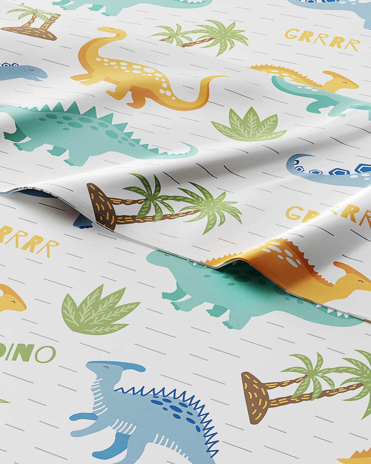 Kids Full Size Bed Sheet Set - 4 Piece Kids Loft Bed Sheets - Colorful Dinosaur Dino Print Bedding - Soft, Cute - Breathable & Machine Washable - Dino Pattern Bed Set for Boys, Girls, Teens & Toddlers