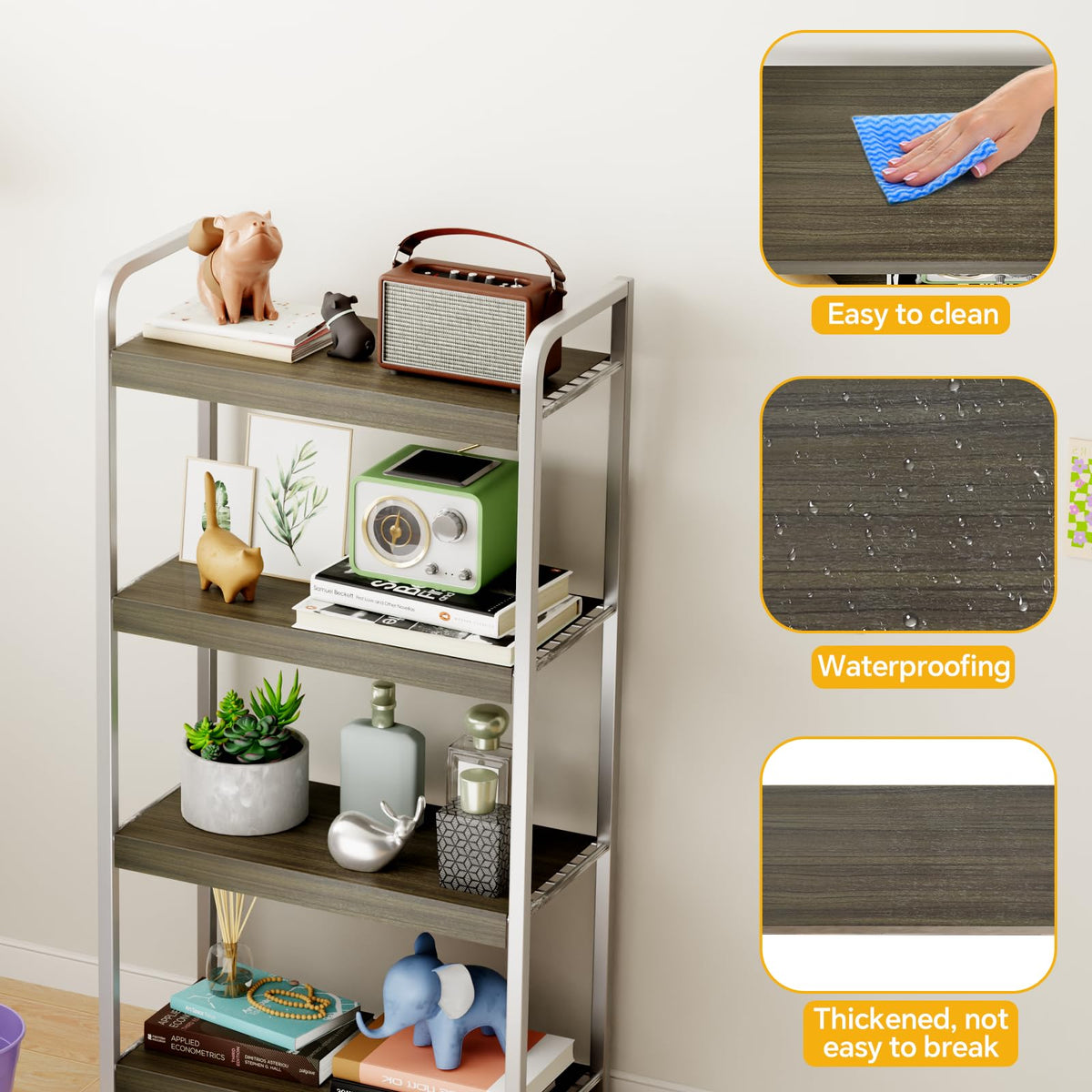 Giklux 4 PCS Wire Rack Covers for Pantry Wood Grain, 24''W * 12''D(Ready to Use) Faux Wood Shelf Covers for Wire Shelving, Rustic Closet Shelves Covering Toppers, for Pantry, Bathroom, Kitchen,(Dark)