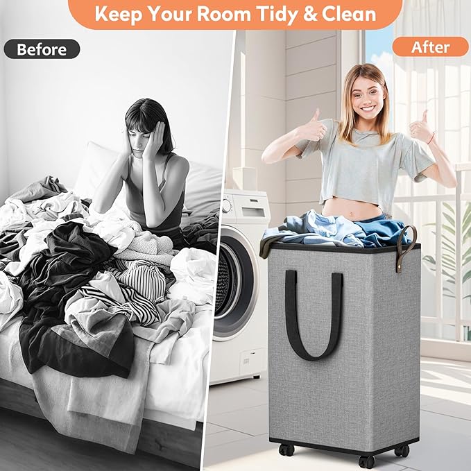 Laundry Basket with Wheels, Collapsible Laundry Baskets, Laundry Hamper with