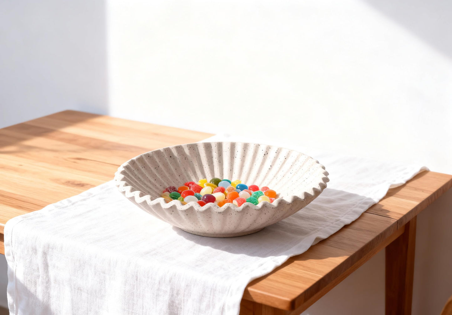 XYQXYQ Modern Decorative Bowl 8.6" - Scalloped Ruffle Centerpiece for Home Decor, Multi-Use Fruit/Candy/Key Bowl for Coffee Entry Table & Kitchen Counter, Artificial Stone Aesthetic Bowl (Beige)