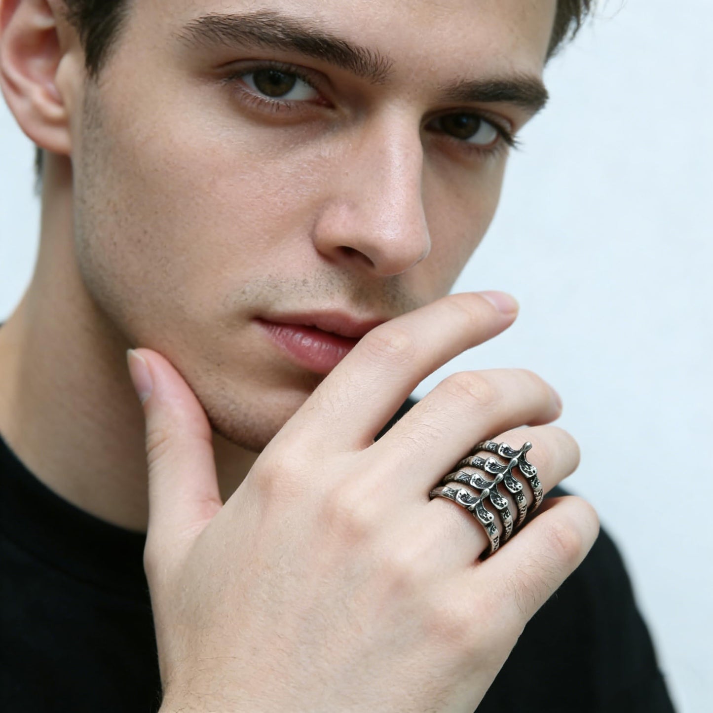 HZMAN Gothic Punk Spine Skeleton Ring Bone Stainless Steel Rings for Men Women Biker Jewelry Gift (Size,11)