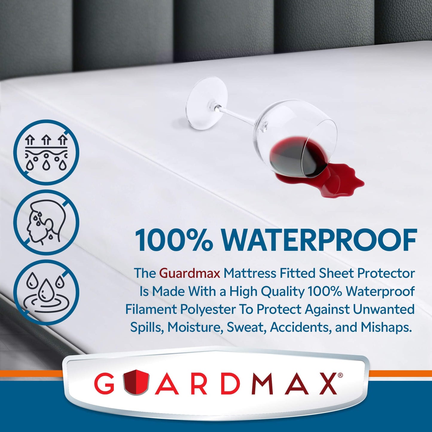 Guardmax Jersey Knitted Twin XL Size Mattress Protector - Waterproof & Dust Mite Proof Mattress Cover with Stretchable Pockets - Soft, Comfortable, & Noiseless Waterproof Fitted Sheet.(39 x 80 x 13)