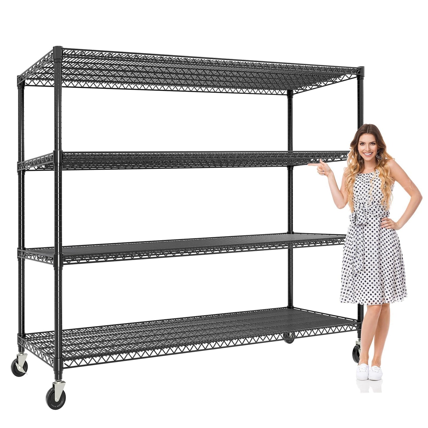 GAOMON 60" W Storage Shelves with Wheels, Metal Shelving Units Heavy Duty 2640LBS with Adjustable Wire Shelf, 4 Tiers Shelf Rolling Garage Shelving Organization, 74" H x 23.6" D