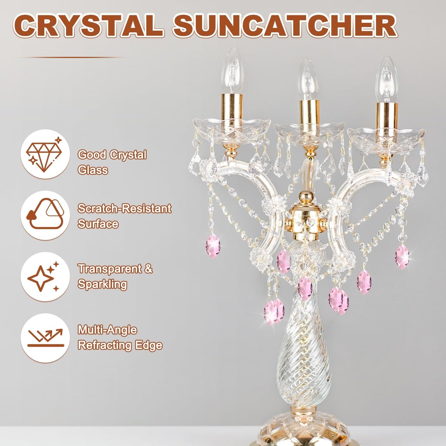 M METERXITY 8-Pack Crystal Horse Eye Prisms, 38mm/1.5 Inch Chandelier Pendant Maker Hanging Crystals Chandelier Prisms for Home/Windows/Garden/DIY Decoration[Pink]