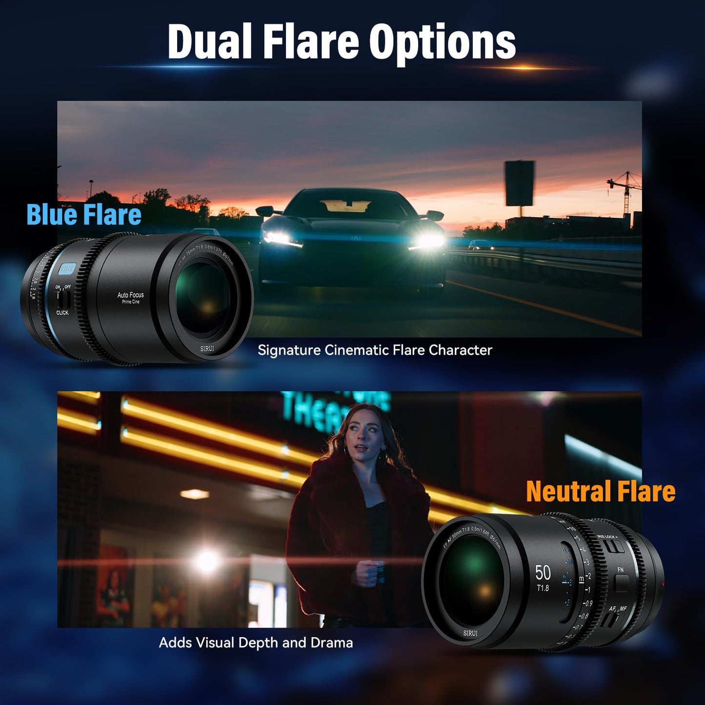 SIRUI Astra 50mm 1.33X Full Frame Auto Focus Anamorphic Cine Lens for L Mount Cameras, Lumix DC Series, FP/FPL, Leica SL Series (Neutral Flare)