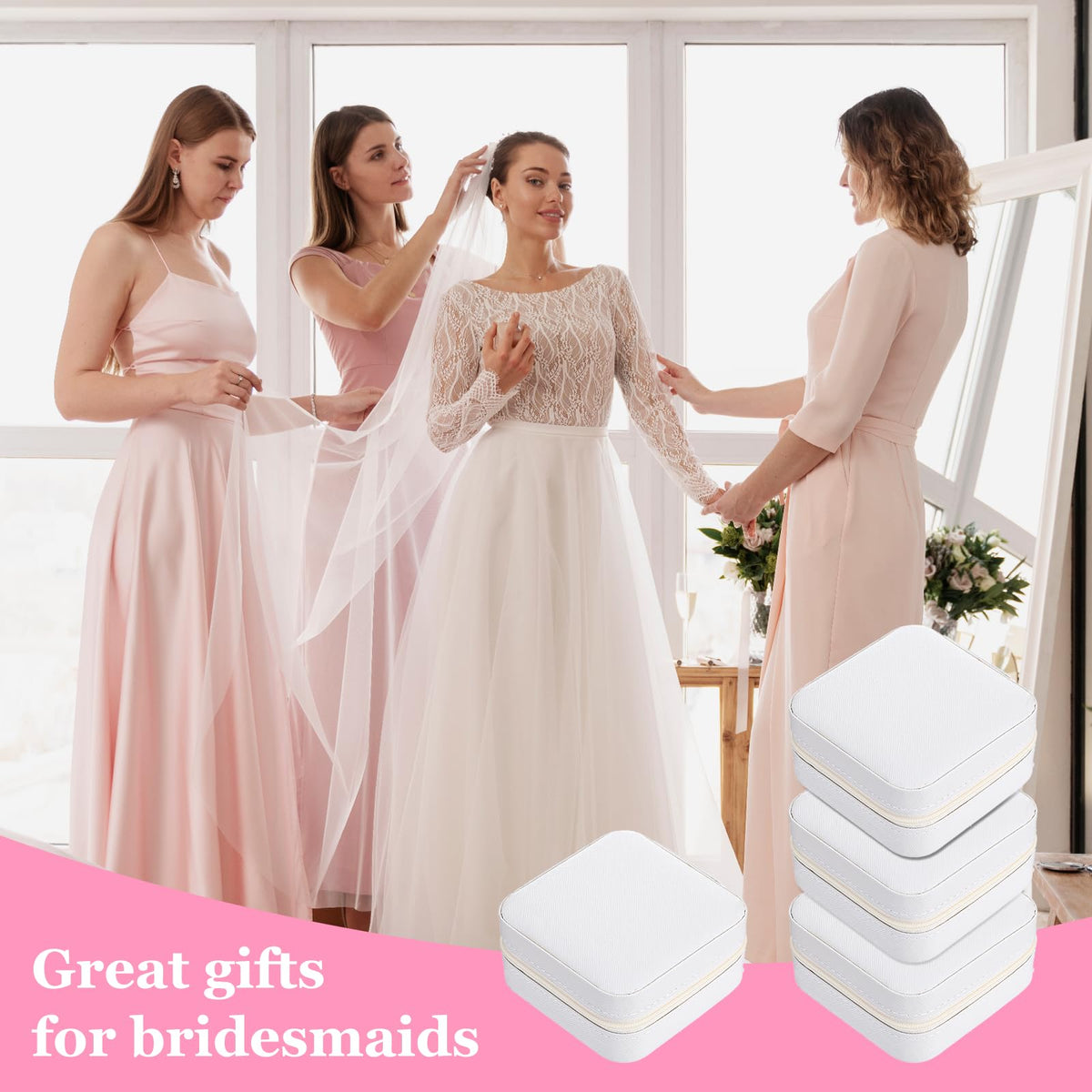 Meyeyaia 12pcs Mini Travel Jewelry Case,White Bridesmaids Proposal Small Jewelry Box Mini Jewelry Organizer,Small PU Leather Portable Storage Box for Rings,Earrings,Necklaces,Pendants,Bracelets
