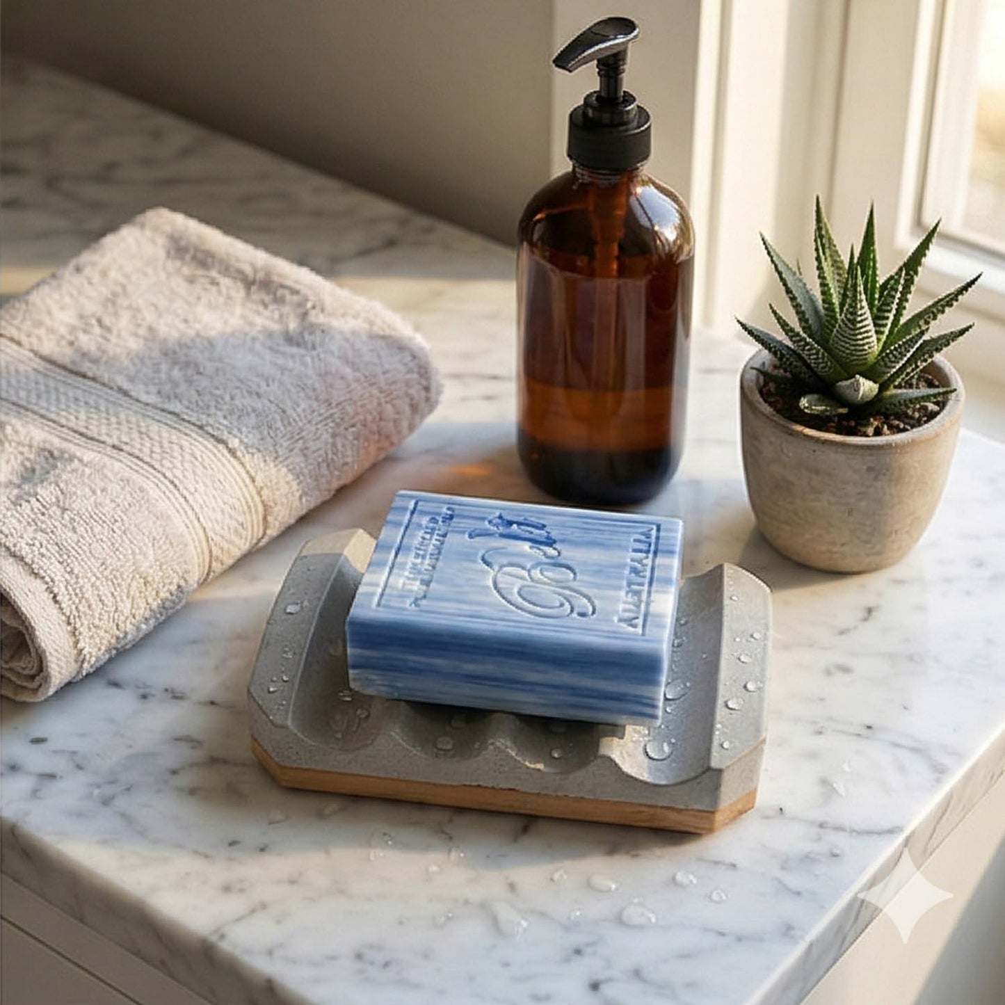 Concrete Soap Dish with Non-Slip Bamboo Base