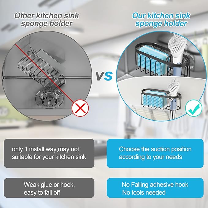 Yazoni 2-in-1 Sponge Holder for Kitchen Sink, Sink Caddy Kitchen Sink Organizer