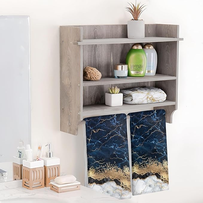 HAISUKA Blue & Gold Marble Lightweight Bath & Kitchen Towels