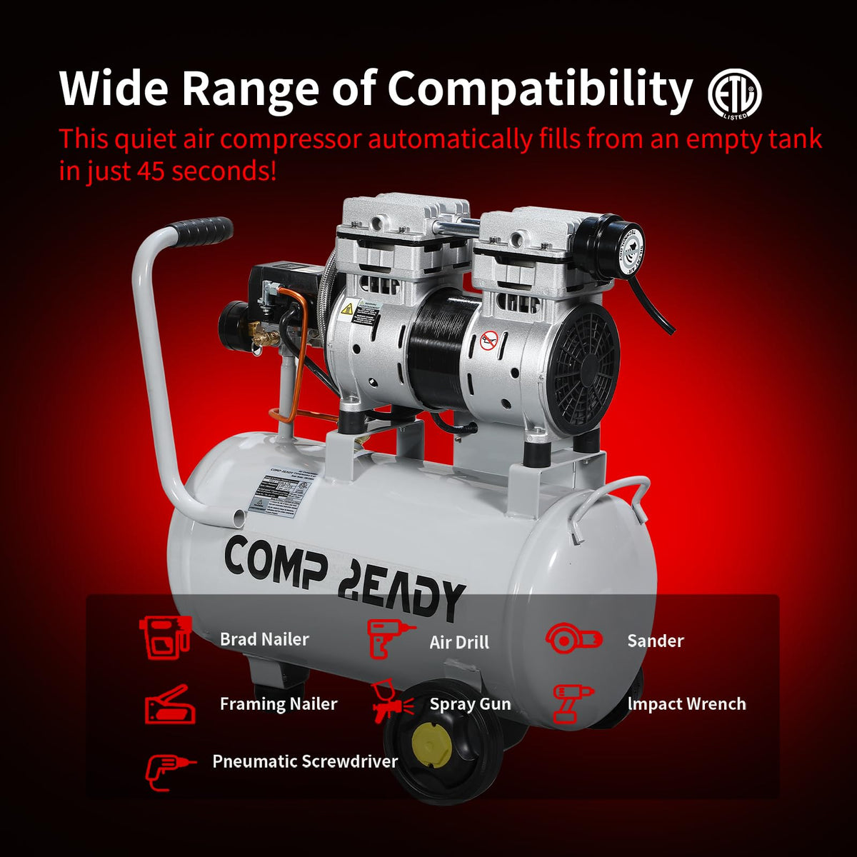 6 Gallon Portable Air Compressor 1HP 2.5 CFM@90PSI 60dB Ultra Quiet Oil Free Air Compressor Ideal for Tire Inflation Pneumatic Tool Spray Painting