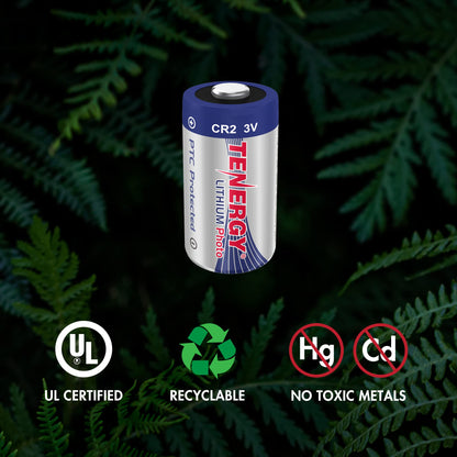 Tenergy CR2 3V Lithium Battery Non-Rechargeable PTC Protected High Performance CR2 Batteries for Flashlight, Digital Cameras, Toys, Alarm Systems, 10 Pack